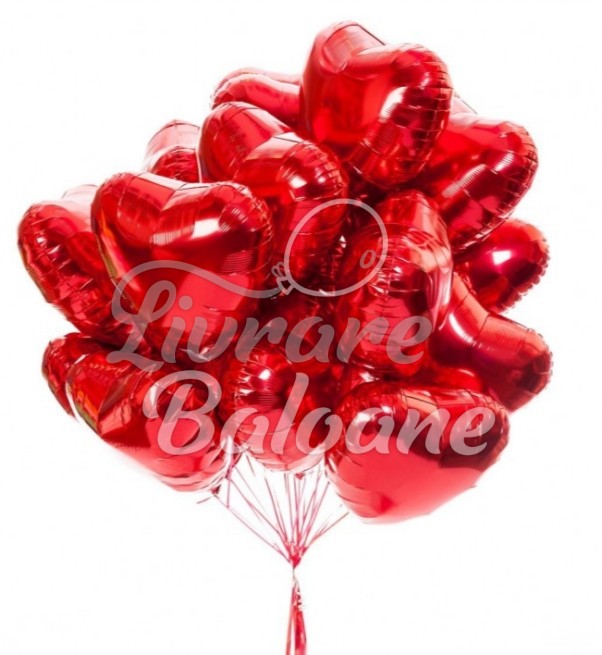 Buchet din 21 Baloane Inimi Rosii Folii (LB-16028)