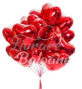 Buchet din 21 Baloane Inimi Rosii Folii (LB-16028)